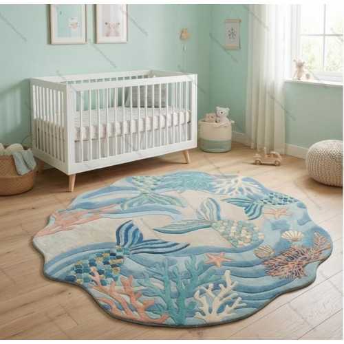 Hand Tufted Wool Mermaid Rug | Ocean Nursery Decor