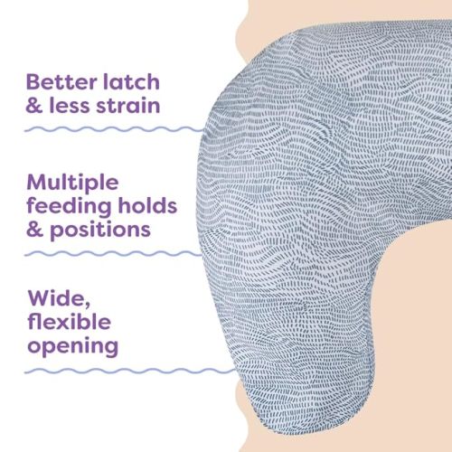 Boppy Nursing Pillow - Ergonomic Bottle & Breastfeeding Pillow with High, Firm, Large Area, Water-Repellent Cushion with Washable Cover; Baby Safety Alliance Verified - Blue Speckled Current