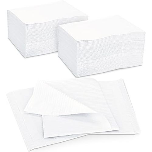 Practicon 125 Pack White Disposable Patient Bibs, 18" x 13", 3 Ply Waterproof Paper Bib Sheet with Poly Back, Dental, Medical, Tattoo, Nail Tray or Table Cover, 125 Pack
