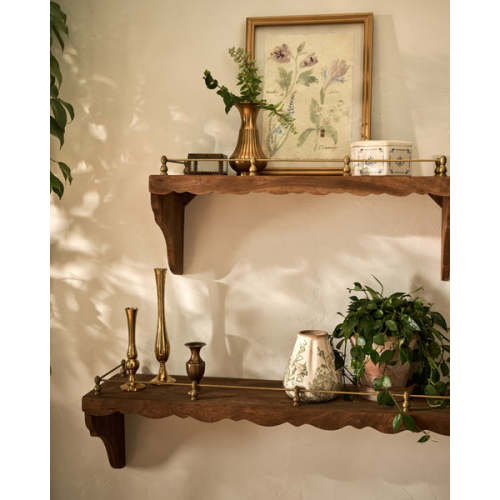 Quinn Wood and Brass Railing Shelf