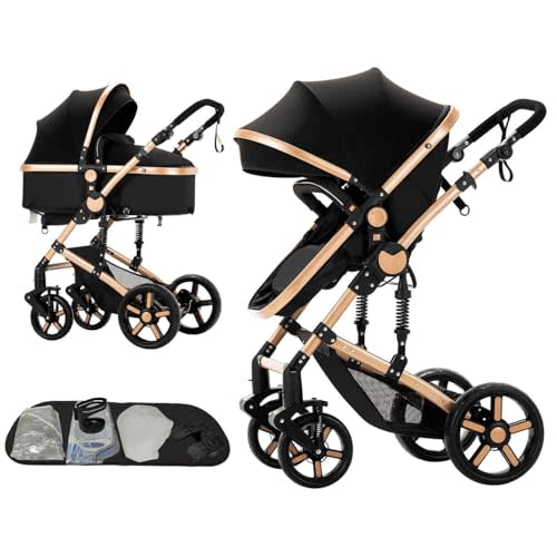 Veitoalioy 2 in 1 Baby Stroller, One Click Folding Convertible Newborn Infant parm, Standard Cart, Reclining Buggy That can be Pushed Forward and Backward, New Born Pushchair 0-36 Month (2US588-BG)