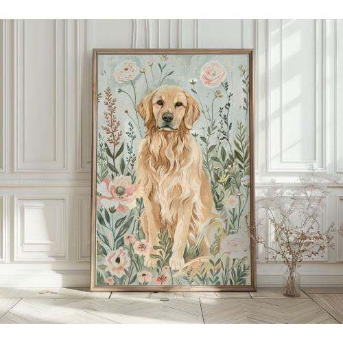 Golden Retriever Print, Watercolor Golden Retriever wall art, Dog nursery wall art, Girl room decor, Puppy nursery decor, Digital DOWNLOAD