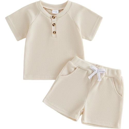 MERSARIPHY Toddler Baby Boy Clothes 6 12 18 Months 2T 3T Summer Outfit Waffle Knitted Stripe Casual T-shirt Tops Shorts Sets