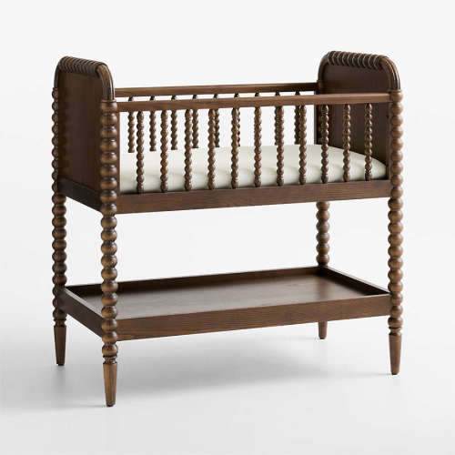 Crate&Kids Jenny Lind Heirloom Deep Brown Wood Baby Bassinet with Mattress Pad