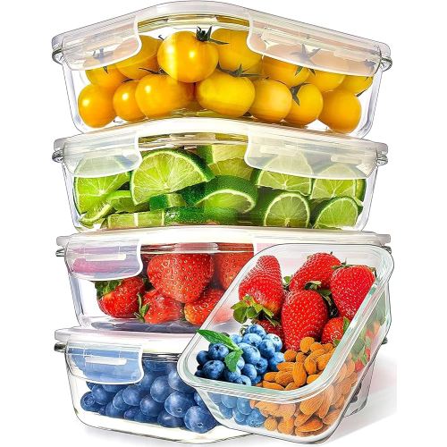 Prep Naturals Glass Meal Prep Containers - Oven, Microwave & Freezer Safe - Leakproof Airtight Glass Storage Containers with Lids - For Food Prep & Lunch - Pack of 5, 36 Oz, Square