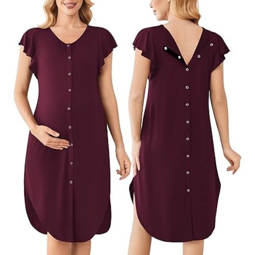 Ekouaer Labor and Delivery Gown 3 in 1 Nursing/Hospital/Breastfeeding/Maternity Flying Short Sleeve Nightgown with Button