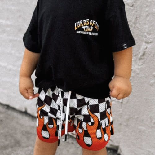 Little Trouble Heater Checker Flame Mesh Shorts | Little Trouble