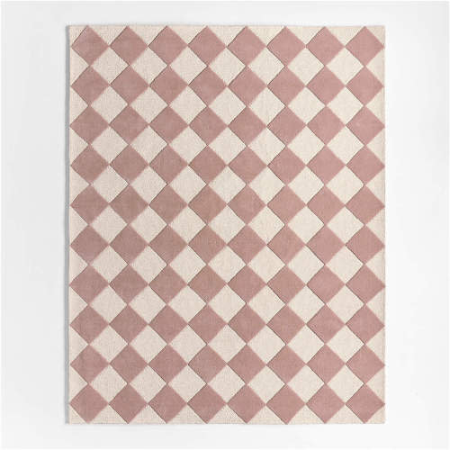 Checkerboard Purple Wool Kids Area Rug 5'x8'