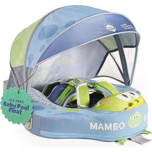 MAMBOBABYFLOAT Sunny Navigator Baby Pool Float with Canopy — Safe, Comfortable, Adjustable Axolotl Pool Float w/Sun Protection, Air-Free Foam Technology, 5-Way Buckle System
