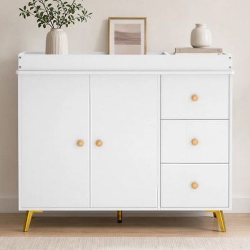 Garvee Baby Changing Table with 3 Drawers and Cabinet, Wooden Diaper Station for Nursery with Waterproof Changing Pad and Storage, White