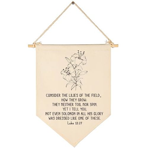 Consider the Lilies of the Field-Botanical Christian Wall Art, Consider the Lillies, Luke 12:27, Floral Bible Verse Banner Pennant Poster, Minimal Christian Decor, Farmhouse Scripture Sign