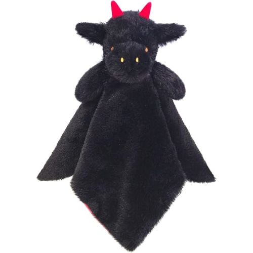 Baby Black Dragon Soft Stuffed Animal Security Blanket, Plush Dinosaur Character Lovey Blanket, Baby Shower/Nursery Gift, Newborn Infant Toddler Snuggle Blankie for Girls Boys, 14 Inches