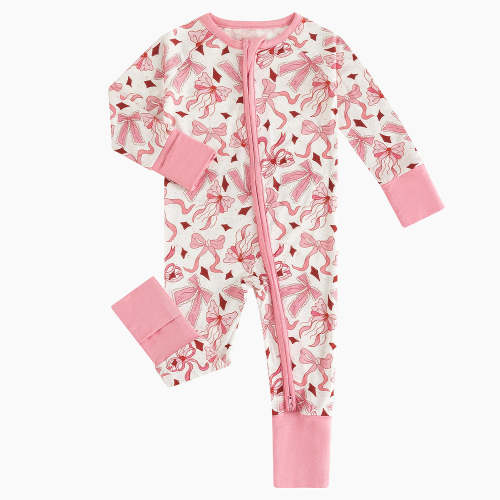 Bow Pink Bamboo Long Sleeper Romper – MIOZING