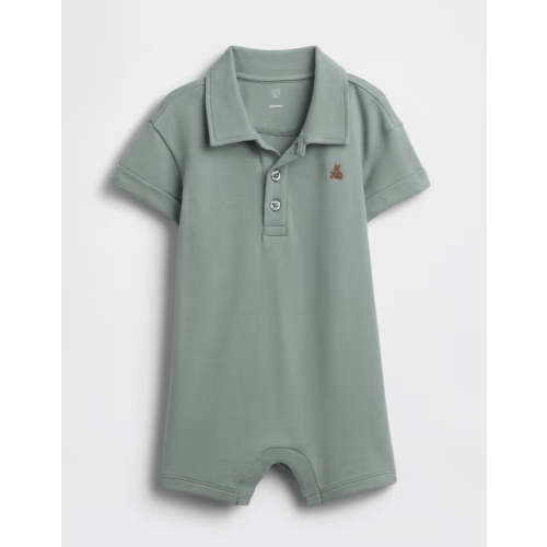 Baby Pique Polo Shorty One-Piece - Sage Green