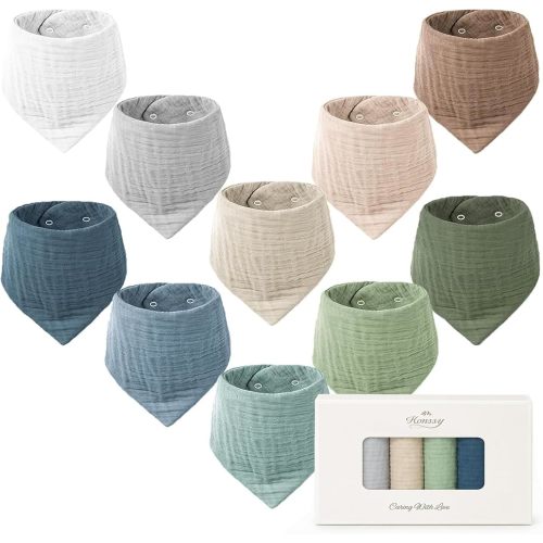 Konssy 10 Pack Baby Muslin Bandana Bibs for Drooling and Teething