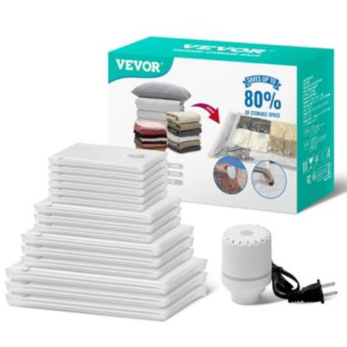 VEVOR Vacuum Storage Bags, 15 Pack (3 Jumbo/3 Large/3 Medium/3 Small/3 Roll), Compression Airtight Zipper Space Bags with Electric Pump,Clear