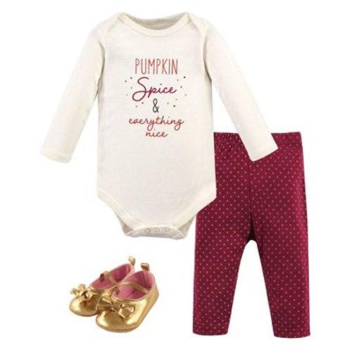 Hudson Baby Infant Girls Cotton Bodysuit, Pant and Shoe 3pc Set, Pumpkin Spice, 0-3 Months