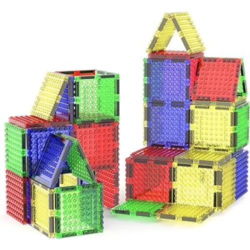 PicassoTiles Magnetic Brick Tiles STEM Creative Magnetic Tiles Building Block Set Building Brick Construction Toy Socket Spikes Toys Accessory Educational Imaginative Learning Kit Stacking Set