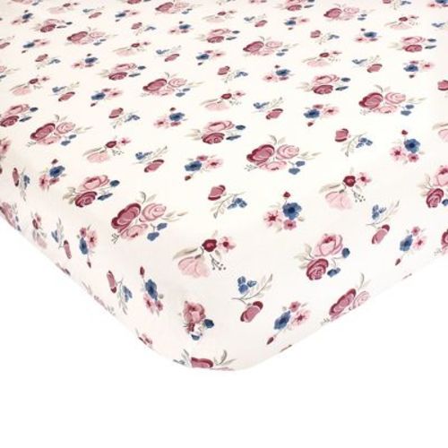 Hudson Baby Infant Girl Cotton Fitted Crib Sheet, Dusty Rose Floral, One Size