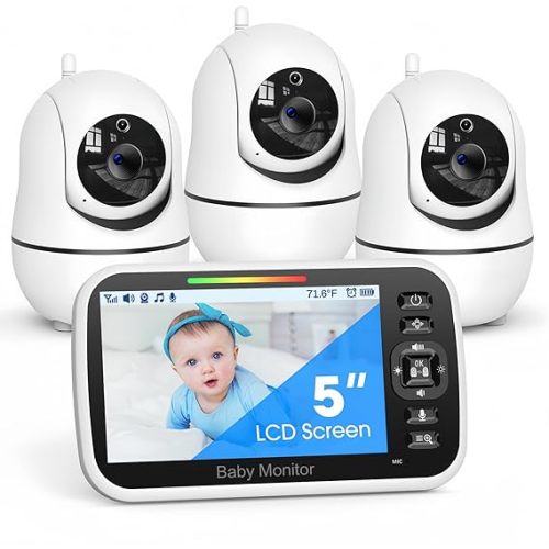 GoodBaby 5" Baby Monitor with Camera and Audio, No WiFi Secure Camera, 30-Hour Battery, Remote PTZ, Auto Night Vision, Room Temperature, Two-Way Audio，Lullabies，960 ft Range