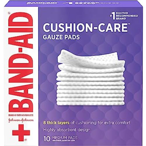 Band-Aid Brand Cushion Care Non-Stick Gauze Pads, Individually-Wrapped, Medium, 3 in x 3 in, 10 ct