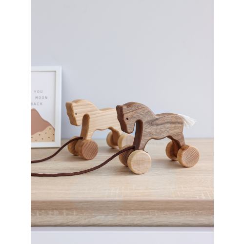 Horse Pull & push wooden toy, Animal on wheels for toddler, Sensory Montessori Waldorf Educational toy for 1 2 year old, Baby boy girl gift