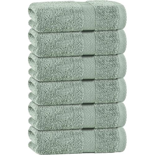 White Classic Green Hand Towels for Bathroom [6 Pack] Cotton Hand Towel Bulk for Gym, Kitchen and Spa, 16x27 Inches Soft Highly Absorbent Quick Dry Terry Salon Towels