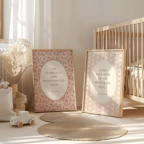 Luvia Wall Art Nursery Prints Vintage Flower Set Of 2 Scripture Christian Nursery Art Girl Nursery Decor Girl Room, Modern Wall Decor Set 2 Prints 8x12 UNFRAMED