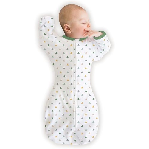 SwaddleDesigns Organic Transitional Swaddle Sack, Arms Up Swaddle with Half-Length Sleeves & Mitten Cuffs, Small, 0-3 Months, 6-14 lbs, Green Tranquility Triangles