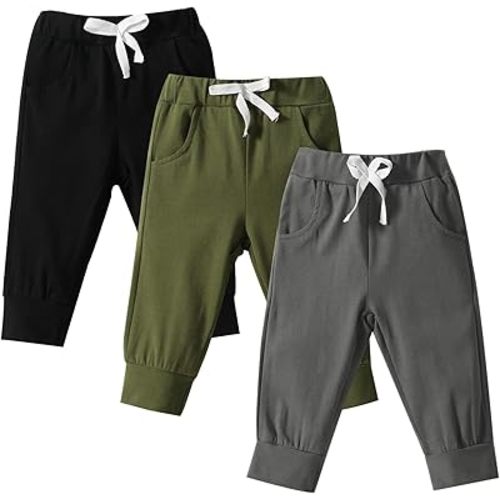 DREAM BUS Pack of 3 Toddler Jogger Pants with Pocket Toddler Boy Sweatpants Baby Boy Pants Infant Newborn Leggings