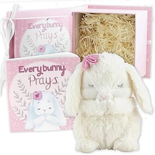Tickle & Main Everybunny Prays Bunny Plush & Musical Prayer Toy for Christening Gifts for Girls - Pink, 7 in - Baby Dedication & Baptism Gifts for Girls with Illustrated Board Book