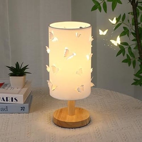3D Butterfly Lamp, Cute Princess Lamp for Girls Bedroom, 3-Color Dimmable Light with Wood Base & Adjustable Brightness, Kids Teen Decor Table Lamp for Living Room and Bedside