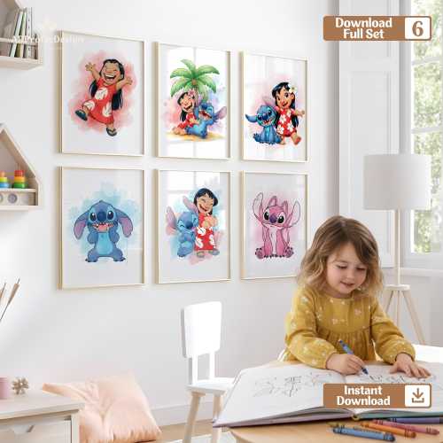 Lilo and Stitch Wall Art: Kids Room Decor Poster Set (Digital Download)