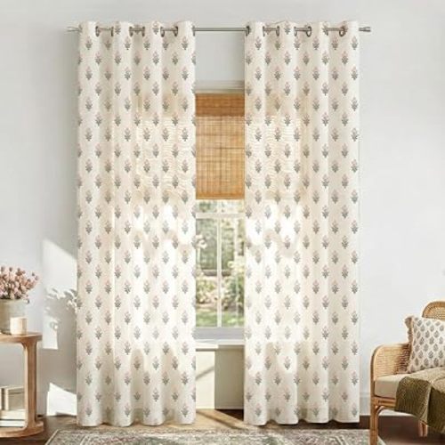Pink Curtains 2 Panel Sets for Bedroom Girls Nursery,Light Blush Pink and Green Floral Boho Cute Sheer Curtains for Living Room Aesthetic Coquette Teen Girl Room Decor