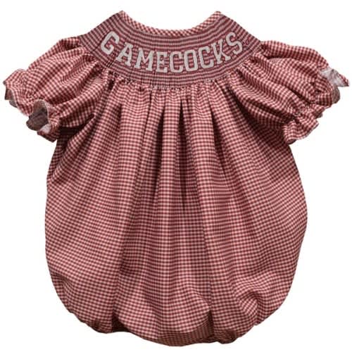 Girls Infant Vive La Fete Garnet South Carolina Gamecocks Gingham Smocked Bishop Bubble Dress
