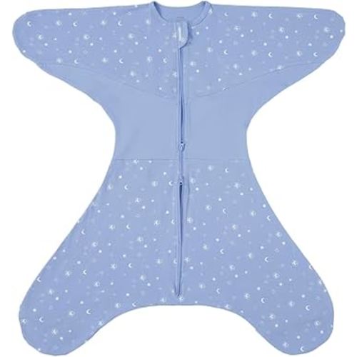 GROWNSY Transitional Swaddle Sleep Sack 3-6 Months, Starfish Design Baby Swaddle Sack, Dual-Zipper for Easy Diaper Changes, Proper Hip Development & Openable Foot Button, 12-20lbs, Blue