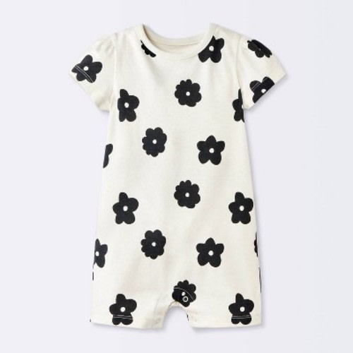 Baby Girls' Floral Short Sleeve Romper - Cloud Island™ White 0-3M