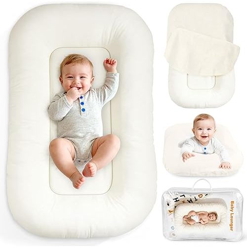 Baby Lounger & Snuggle Nest for Newborn 0-24 Months, Baby Nest Supervised Breathable Cotton for Newborn, Newborn Essentials Gifts, Breathable Portable Lounnger for Travel and Home(Cashmere Beige）