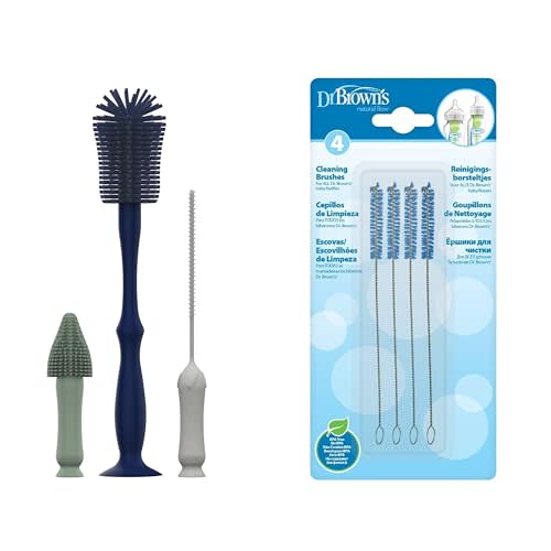 Dr. Brown's Silicone Cleaning Brush Set with Bottle, Spout, and Straw Brush, 3-Pack + Vent Cleaning Brush, 4-Pack