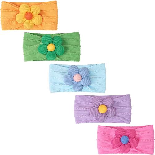 CÉLLOT 5 Pcs Baby Flower Headbands Baby Girls Nylon Headbands Soft Hairbands Hair Accessories for Newborn Infant Toddler Kids(Spring Summer Vibe)