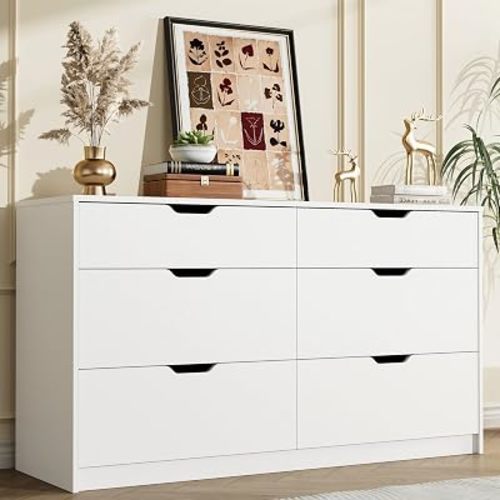 YESHOMY Dresser for Bedroom, 47.2" Modern Wood Chest with 6 Drawers and Two Drawer Sizes, Storage Cabinet & TV Stand for Living Room, Closet, Entryway (White)