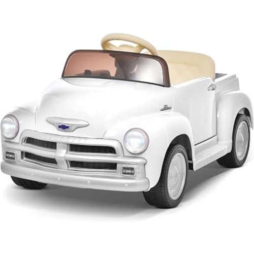 Joywhale 12V Kids Ride on Car Licensed Chevrolet 3100 Pickup Battery Powered Motorized Electric Car, with 7AH Big Battery, 2.4G Remote Control, 3-Speeds, Storage Space, Music, Retro Style, White