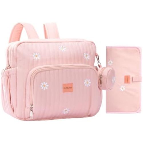 Diaper Bag Backpack, Medium Maternity baby bag & Changing Pad, Diaper Bag Tote, Insulated Pockets, Hospital Bag (Medium - Pink Flowers)