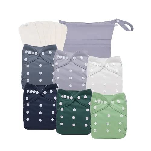 babygoal Cloth Diapers Pack of 13, Baby Reusable Washable Pocket Nappy, 6pcs Diapers+6pcs Rayon from Bamboo Inserts+Wet Bag 6FB08-MB-B