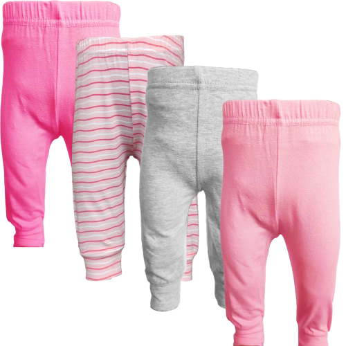 123 Bear Baby & Toddler Cuffed Ankle Pants, Cotton Spandex Leggings, Pink 4-Pack, 3-6 Months