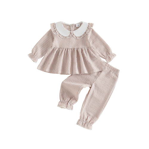 Loicainy Toddler Baby Girl Fall Clothes Set 6 12 18 24 Months 2T 3T 4T Striped Long Sleeve Babydoll Tops Pants Outfits