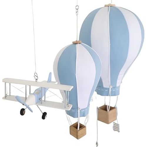 Fabric Hot Air Balloon and Wooden Airplane, Baby Baby Hanging Decor Set, 3 Piece Aviation Theme Room Decoration for Nursery