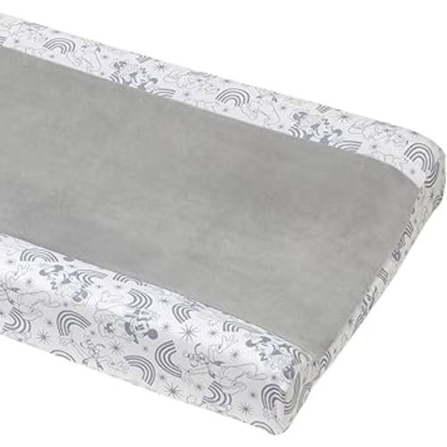 Disney Mickey and Friends Grey and White Pluto, Goofy, and Rainbows Super Soft Changing Pad Cover