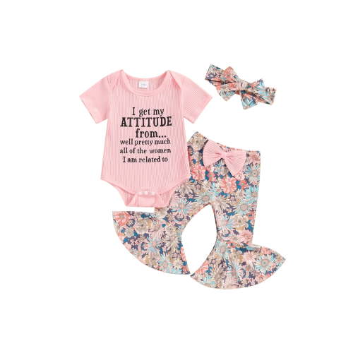 BemeyourBBs Toddler Baby Girls Summer Clothes Cute Infant Girl Spring Fall Winter Outfit Short Sleeve Rib Knit Romper Tops Floral Print Flared Pants Headband Sets