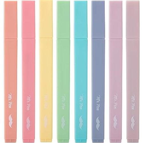 Mr. Pen- Aesthetic Cute Pastel Highlighters Set, 8 pcs, Chisel Tip, Candy Colors, No Bleed Bible Assorted Colors